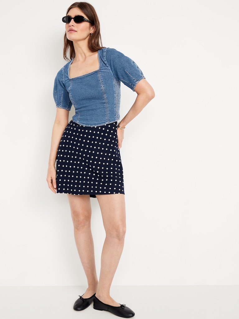 Square-Neck Denim Cropped Top