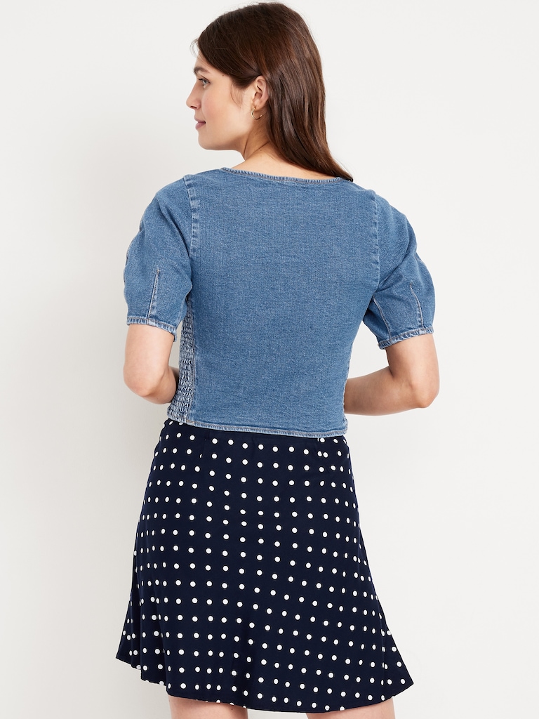 Square-Neck Denim Cropped Top