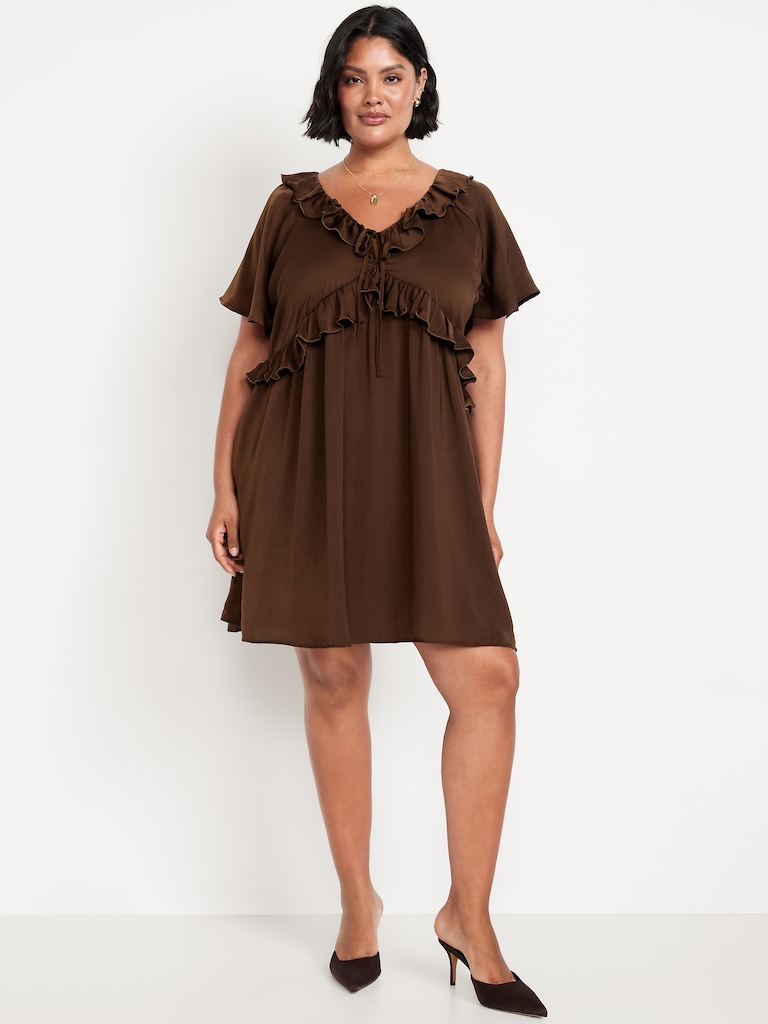 Satin Ruffle Mini Dress