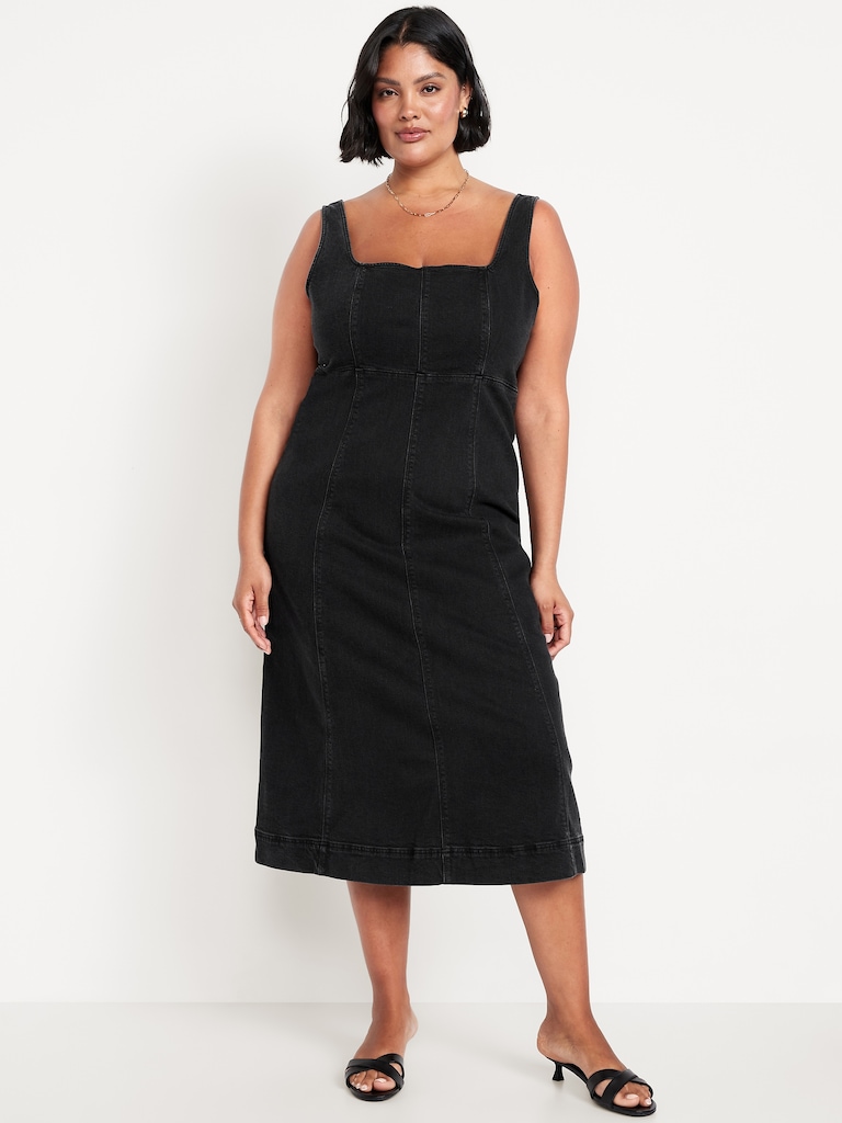 Fit & Flare Sleeveless Denim Midi Dress