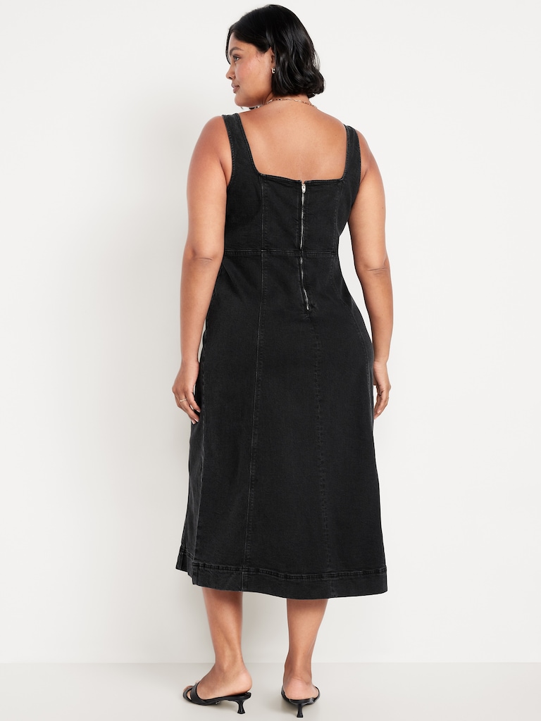 Fit & Flare Sleeveless Denim Midi Dress