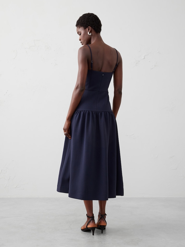 Strappy Structured Drop-Waist Midi Dress