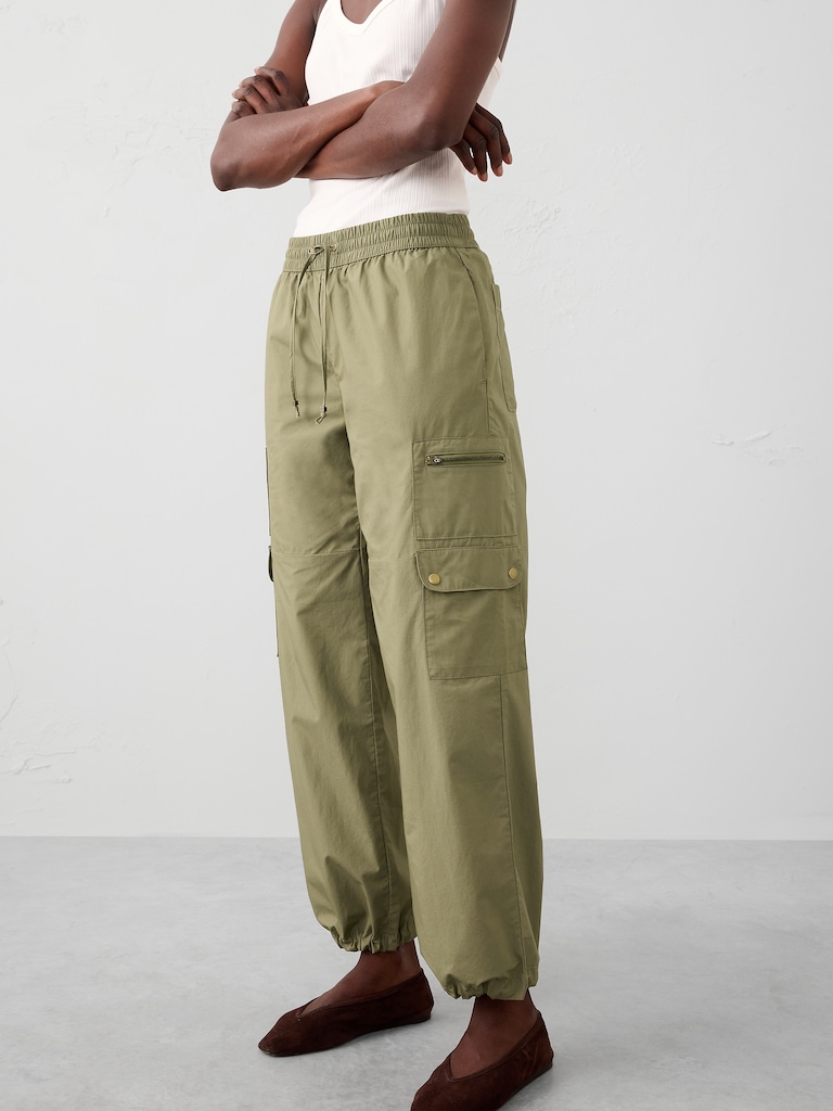 Straight High-Rise Poplin Pull-On Pant