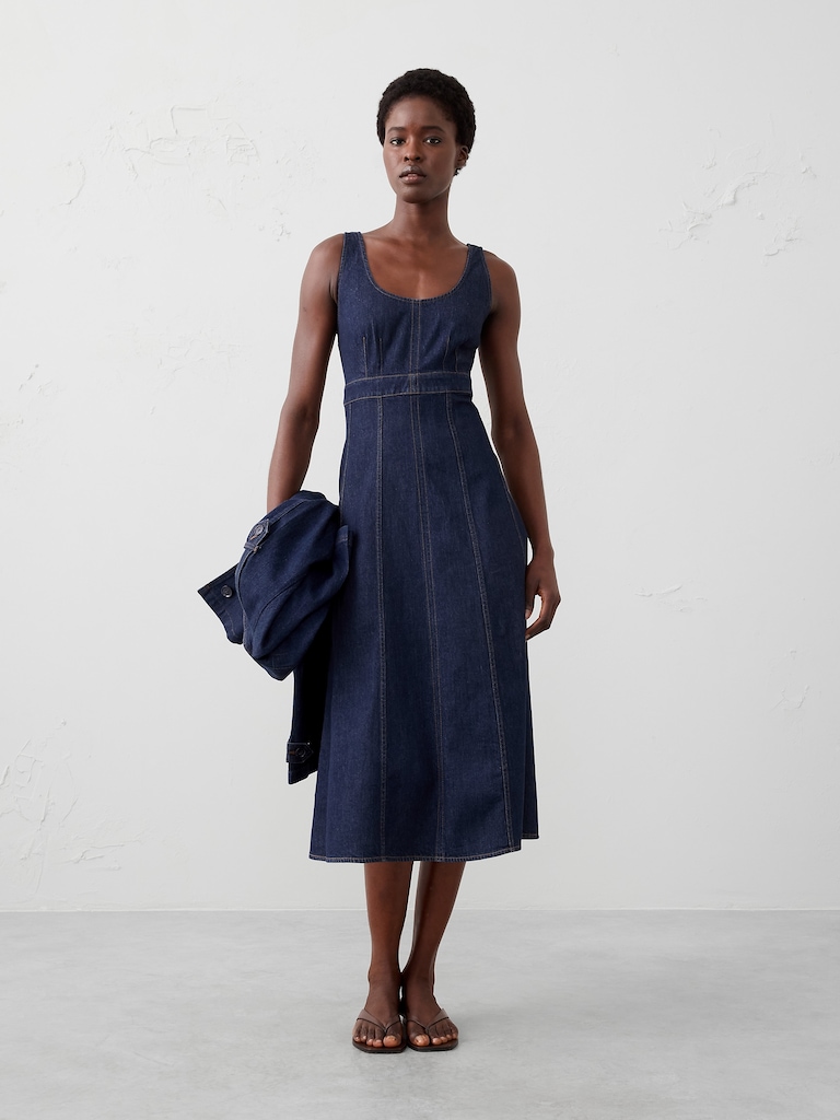 Denim Empire-Waist Midi Dress