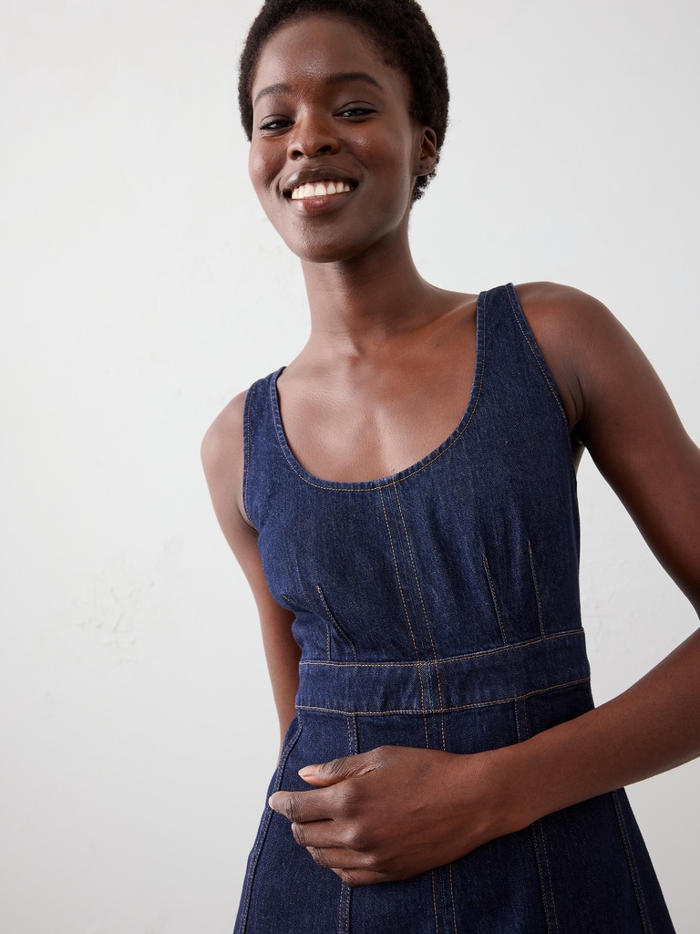 Denim Empire-Waist Midi Dress