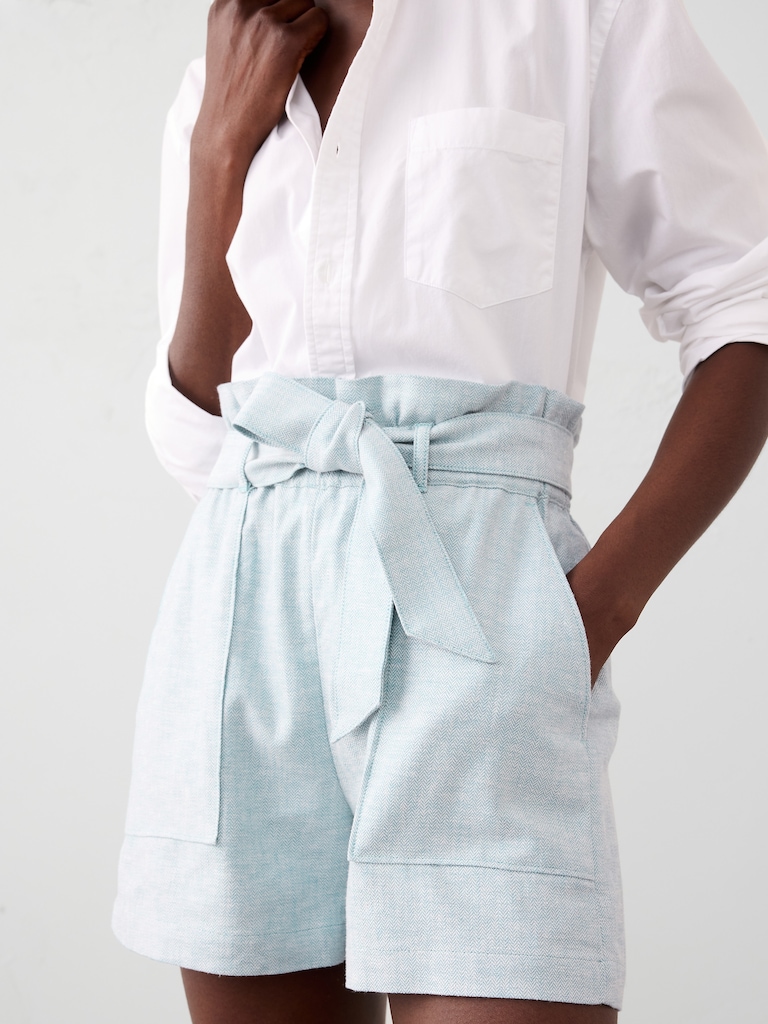Linen-Blend Tie-Waist Short