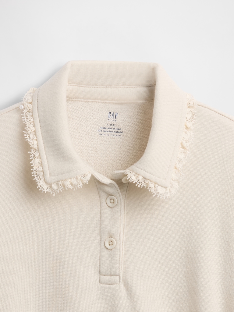 Kids French Terry Lace-Trim Polo Sweatshirt