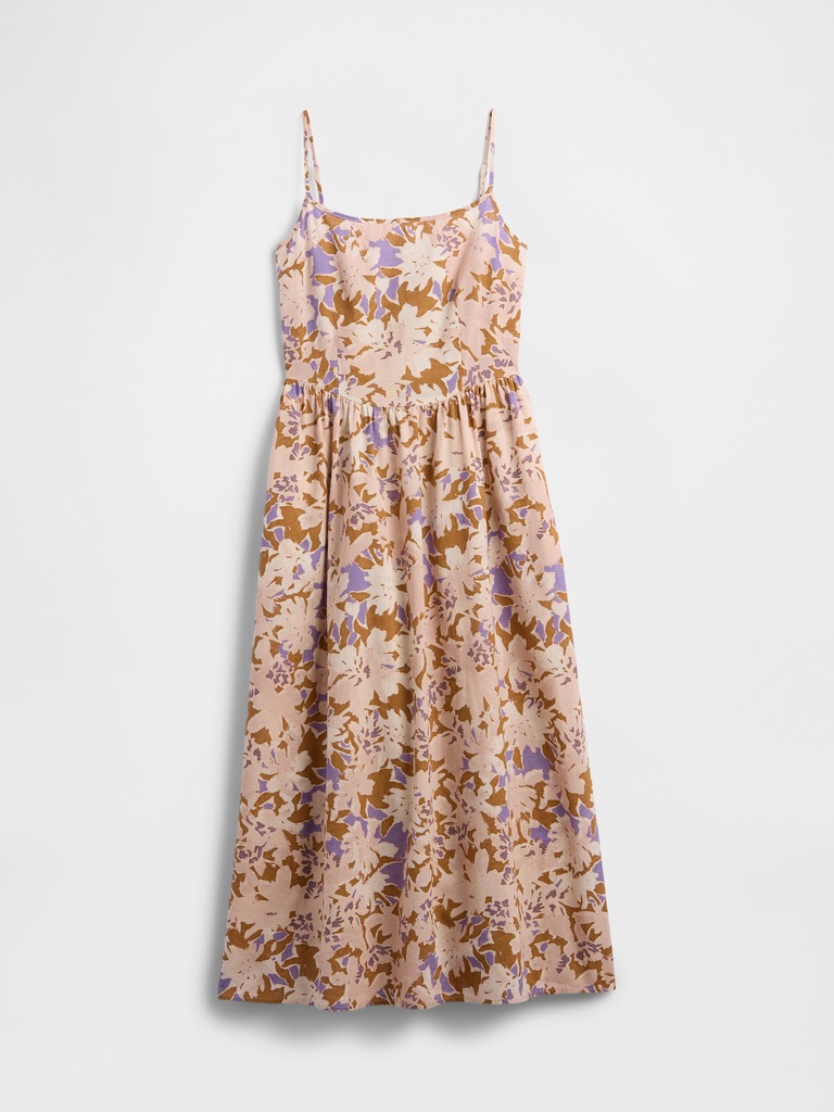 Linen-Blend Dip-Waist Midi Dress