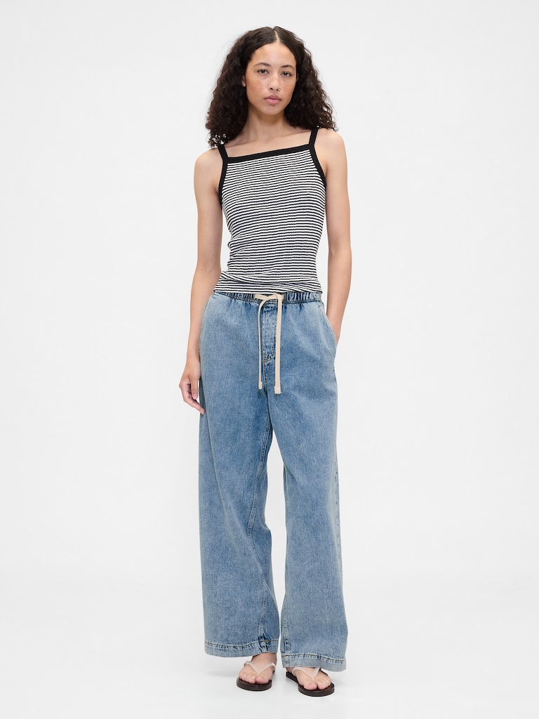 High Rise Pull-On Wide-Leg Jeans