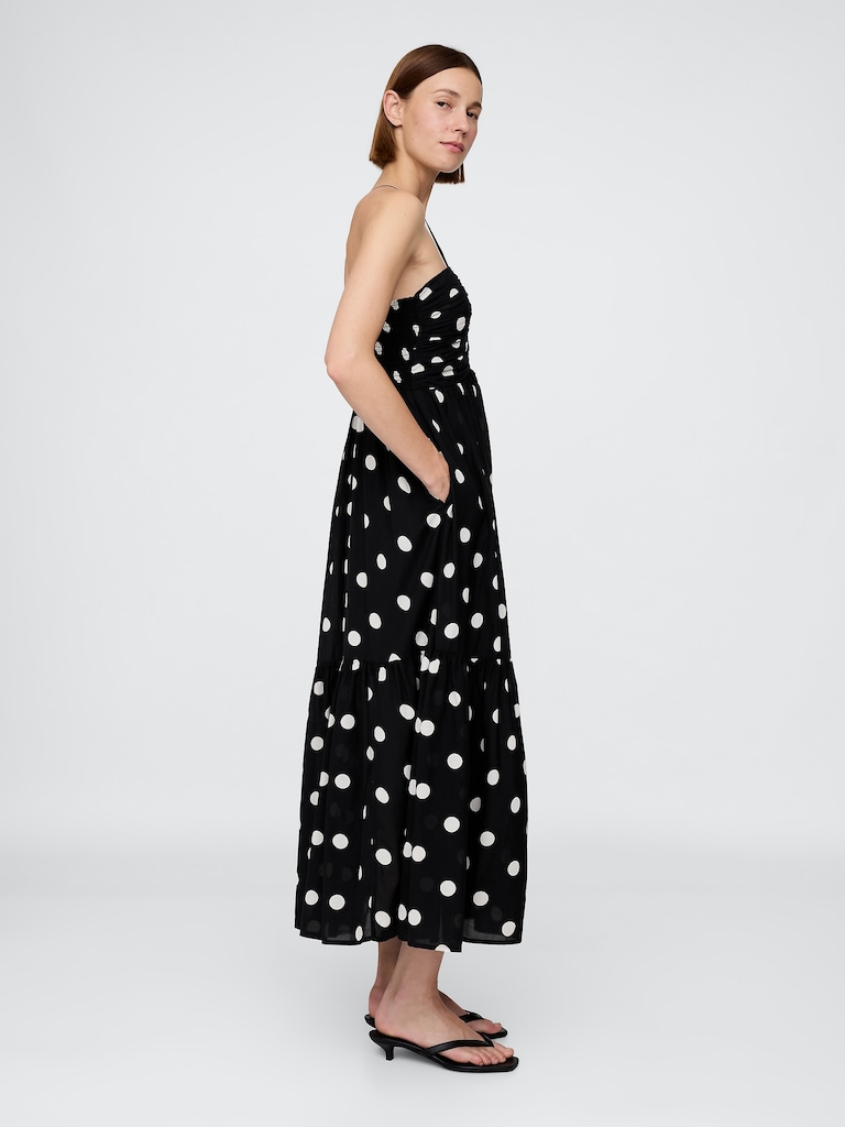 Shirred Bodice Halter Maxi Dress