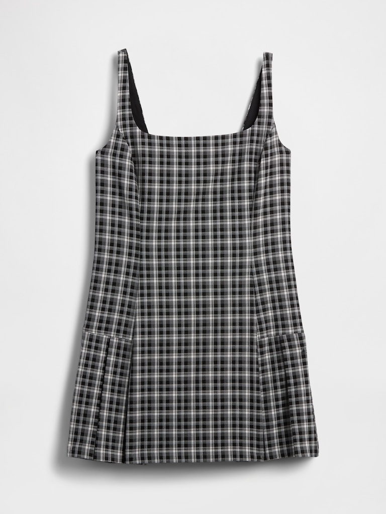 Square-Neck Pleated Mini Dress