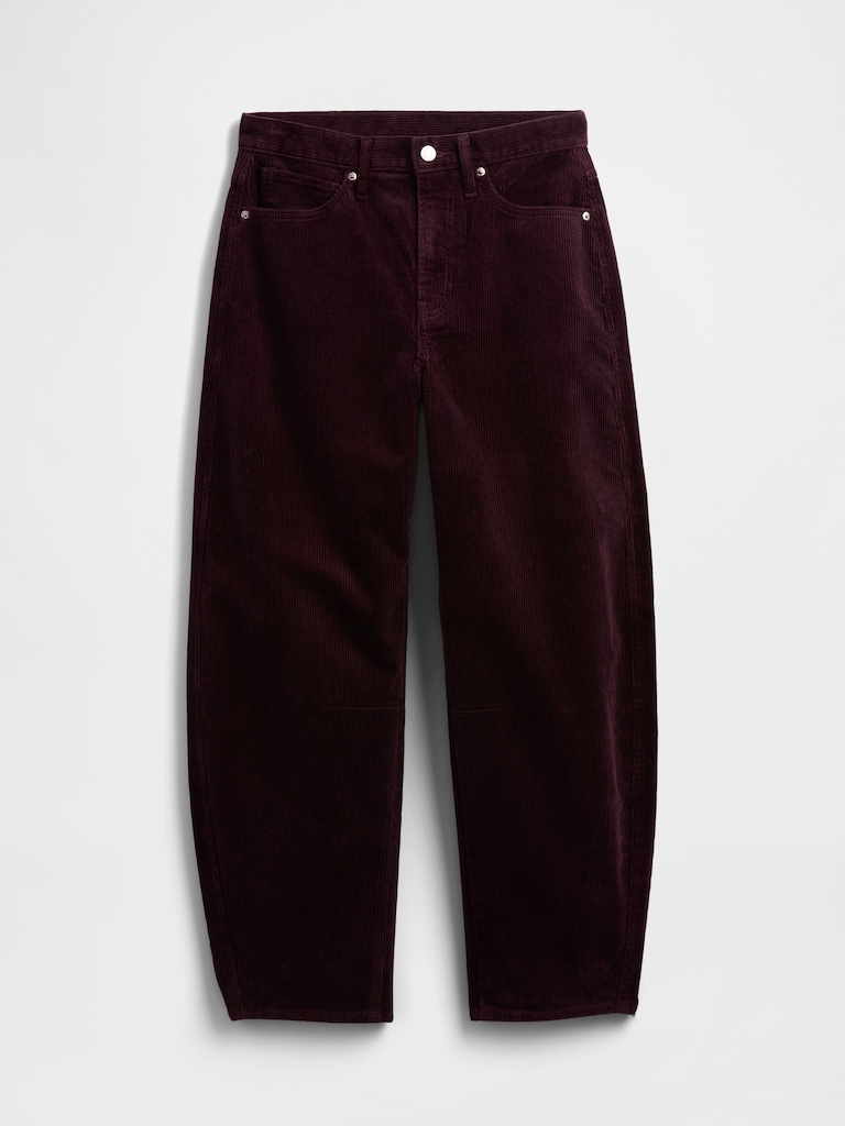High Rise Barrel Corduroy Pants