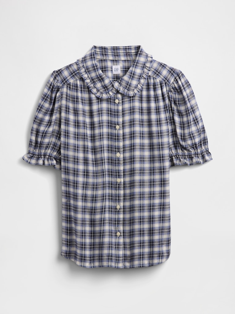 Relaxed Flannel Puff Sleeve Shirt