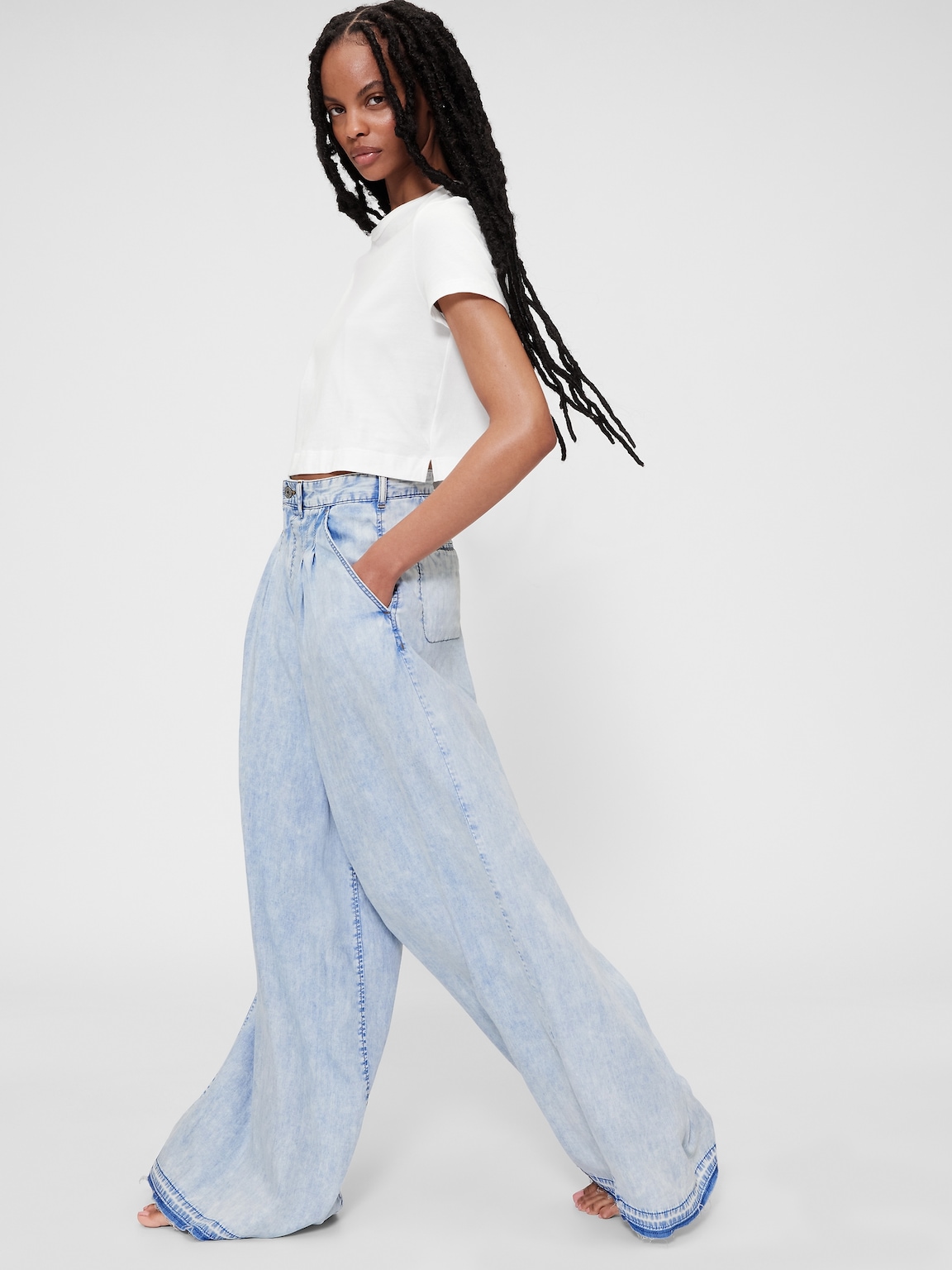 GapStudio High Rise Draped Denim Trousers