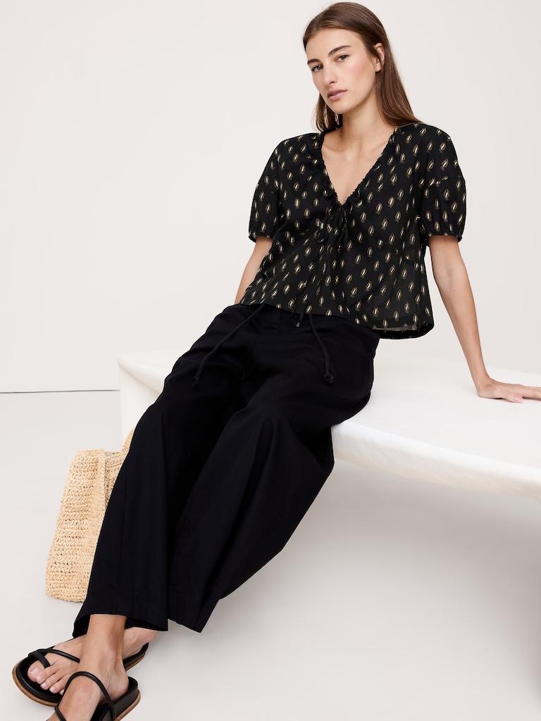 Cotton Tie-Front V-Neck Top