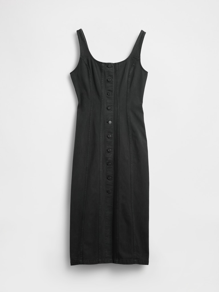 Seamed Button-Front Midi Dress
