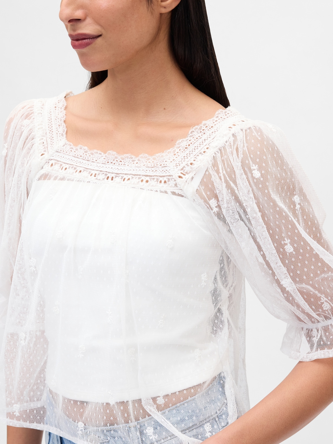 Sheer Tulle Embroidered Top