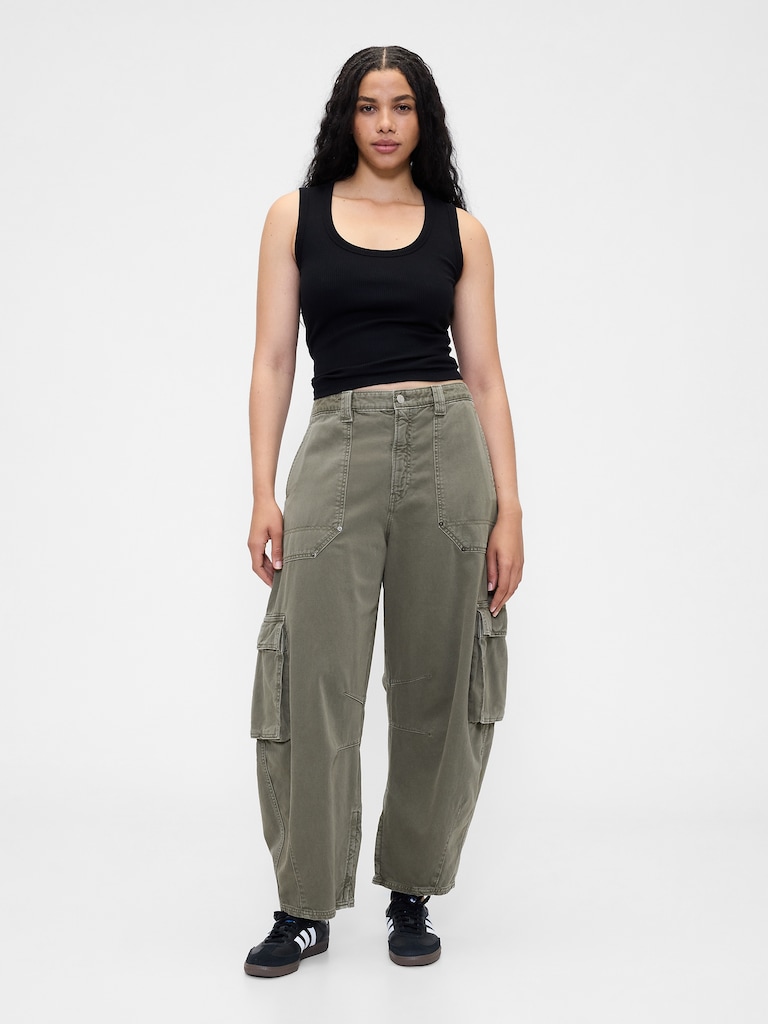 Mid Rise Barrel Cargo Pants