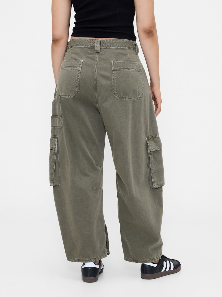 Mid Rise Barrel Cargo Pants