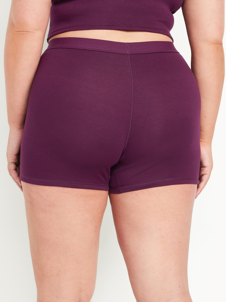 High-Waisted Ribbed Boyshort Briefs -- 3-inch inseam