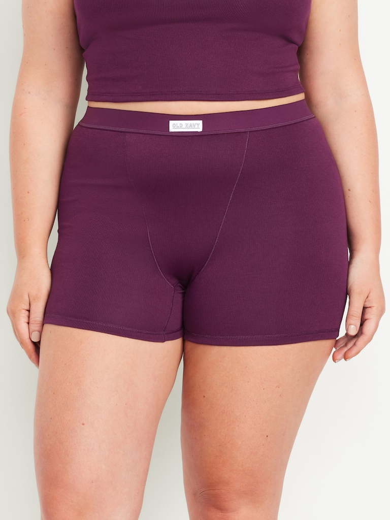 High-Waisted Ribbed Boyshort Briefs -- 3-inch inseam