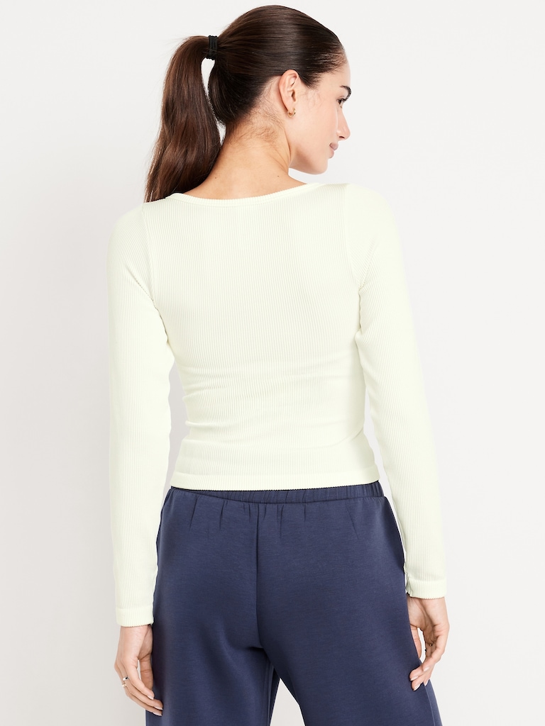 Exhale Seamless Cropped Henley Top