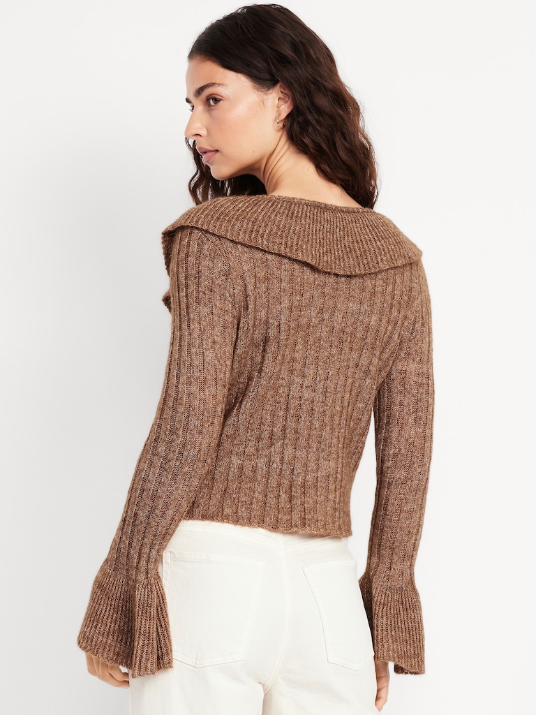 Wool-Blend Ruffle Tie-Front Cropped Cardigan