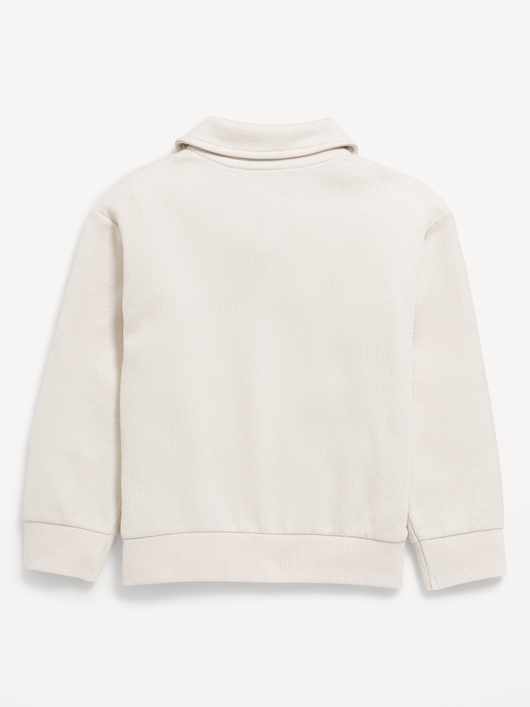 Oversized Long-Sleeve Ribbed Polo Sweater for Toddler Boys