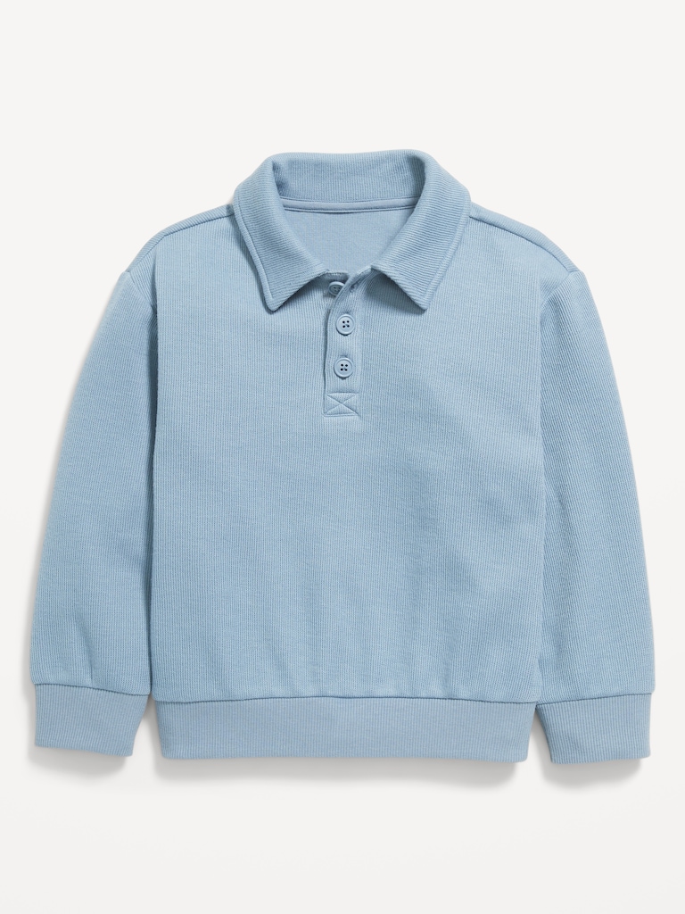 Oversized Long-Sleeve Ribbed Polo Sweater for Toddler Boys