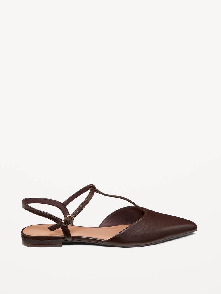 Faux-Leather Mary Jane T-Strap Flats for Women