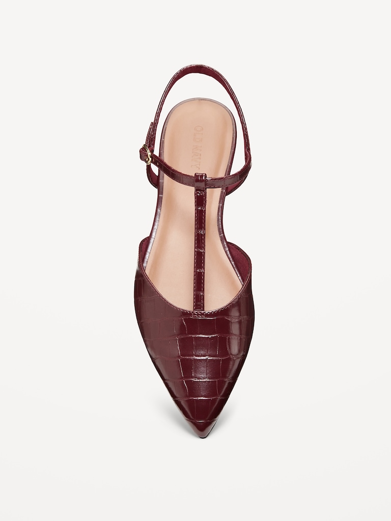 Faux-Leather Mary Jane T-Strap Flats for Women