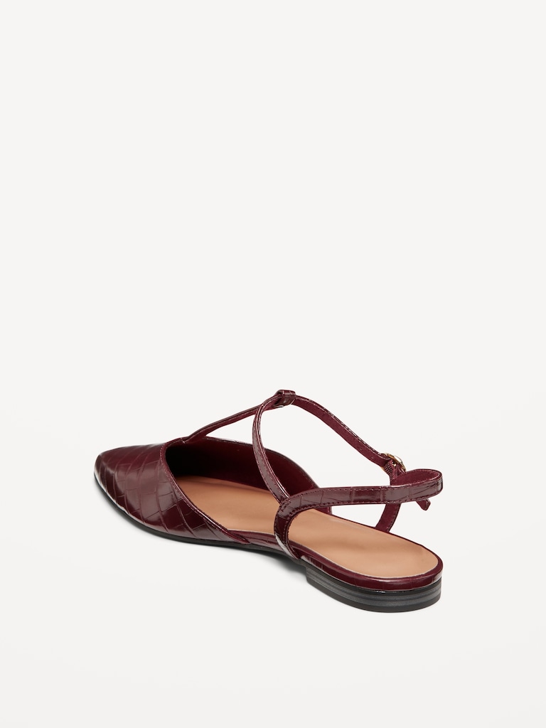 Faux-Leather Mary Jane T-Strap Flats for Women
