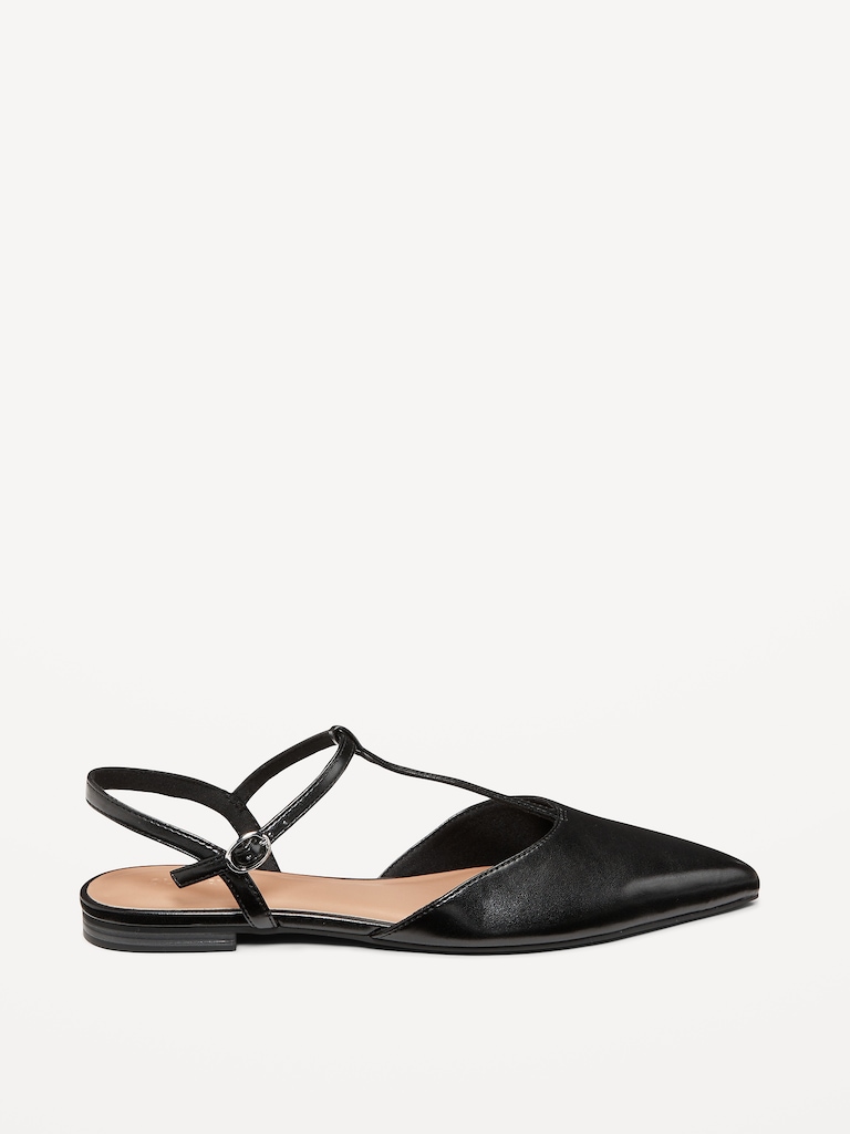 Faux-Leather Mary Jane T-Strap Flats for Women