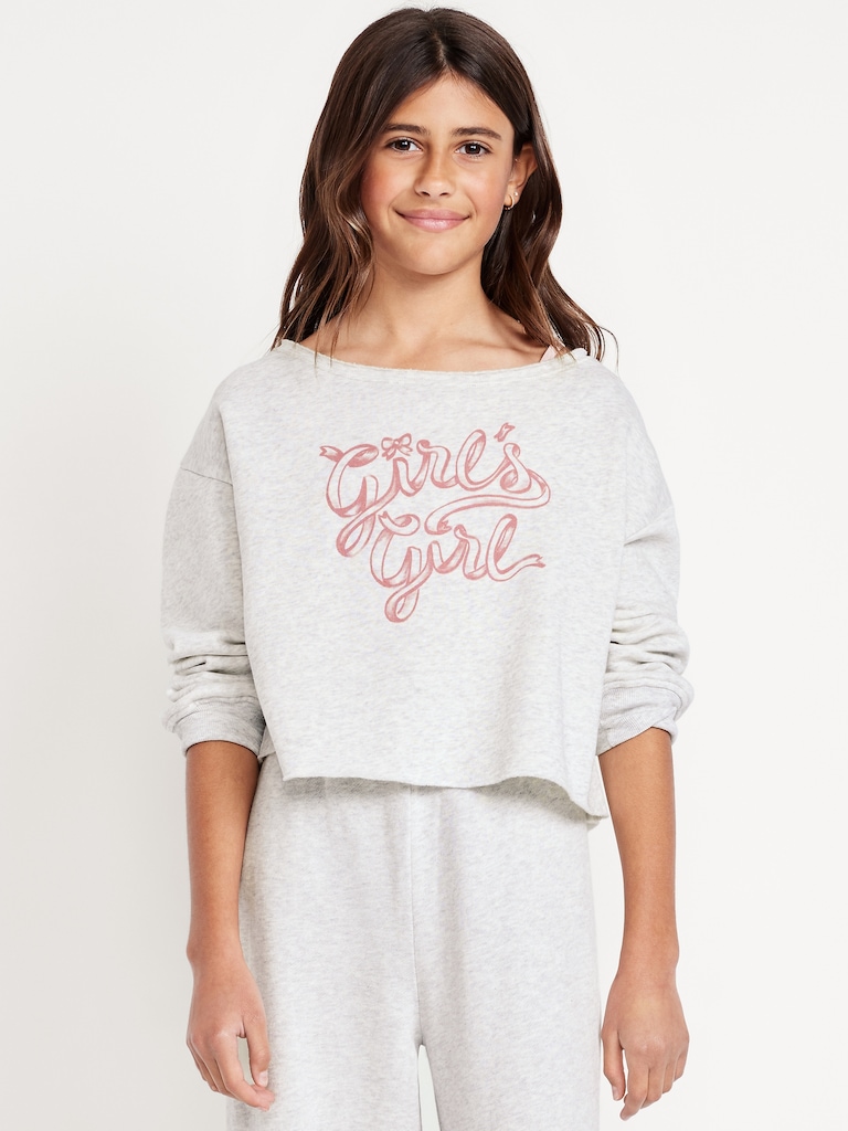 Boat-Neck Graphic Sweatshirt for Girls