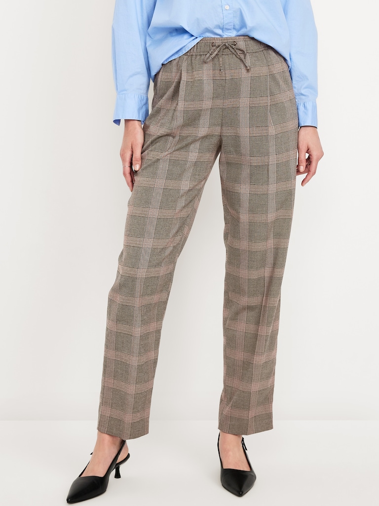 High-Waisted Billie Straight Plaid Ankle Trouser