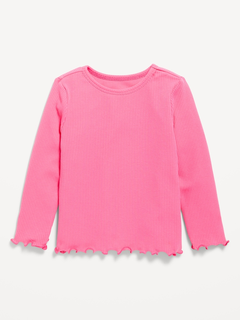 Long-Sleeve Lettuce-Edge Ribbed T-Shirt for Toddler Girls
