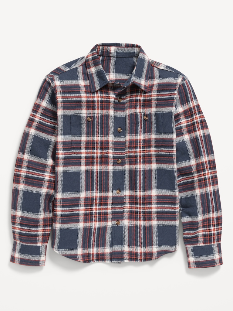 Long-Sleeve Pocket Plaid Flannel Shirt for Boys