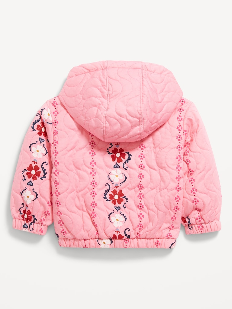 Printed Quilted Pocket Twill Jacket for Toddler Girls