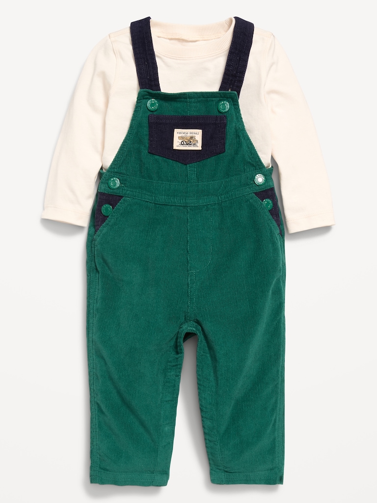 Long-Sleeve T-Shirt and Corduroy Overalls Set for Baby