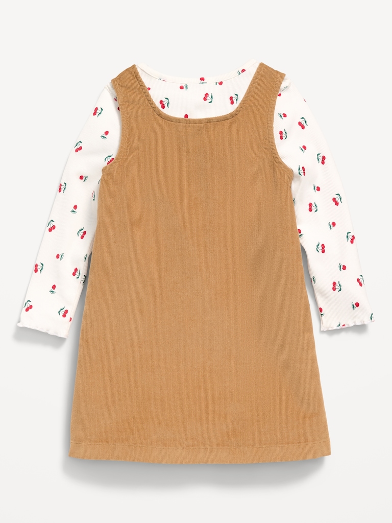 Long-Sleeve T-Shirt and Corduroy Dress Set for Toddler Girls