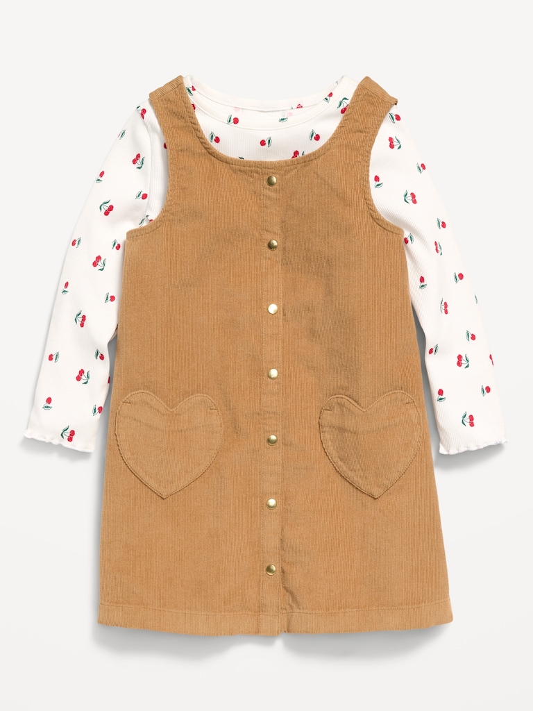 Long-Sleeve T-Shirt and Corduroy Dress Set for Toddler Girls