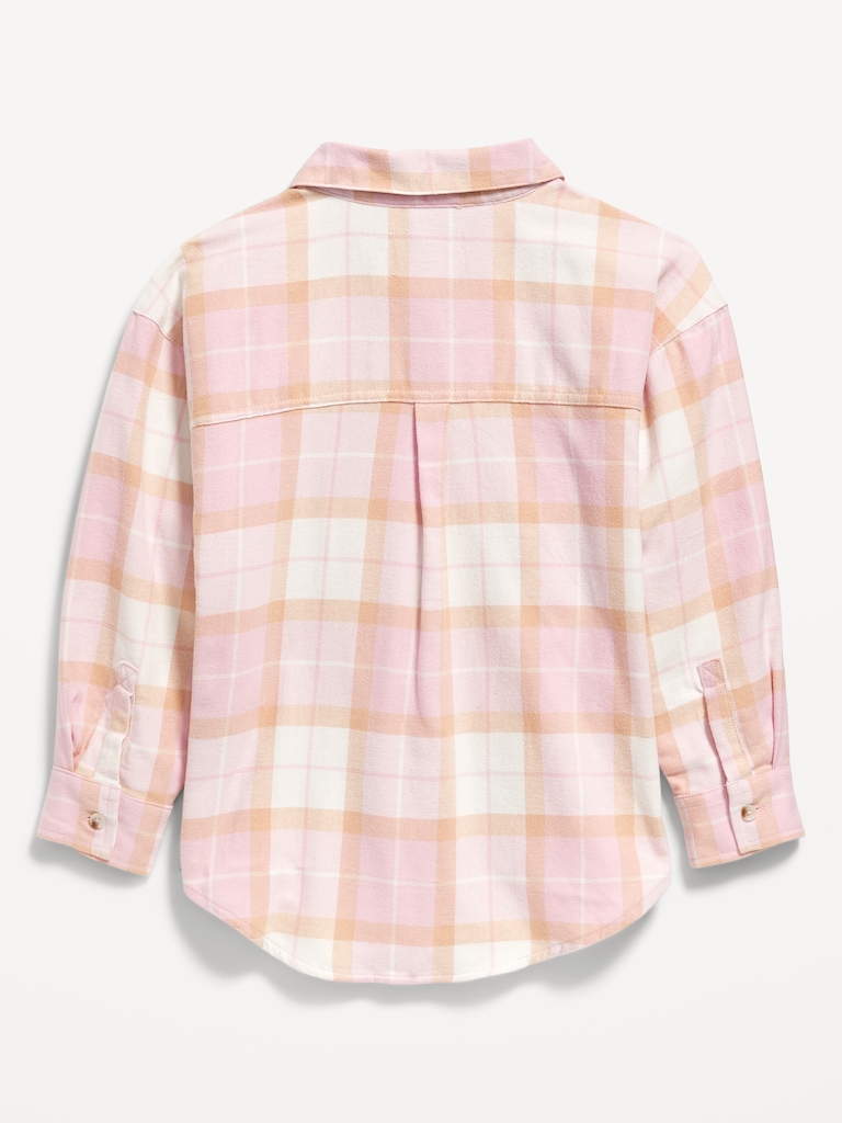 Oversized Long-Sleeve Plaid Flannel Shirt for Girls