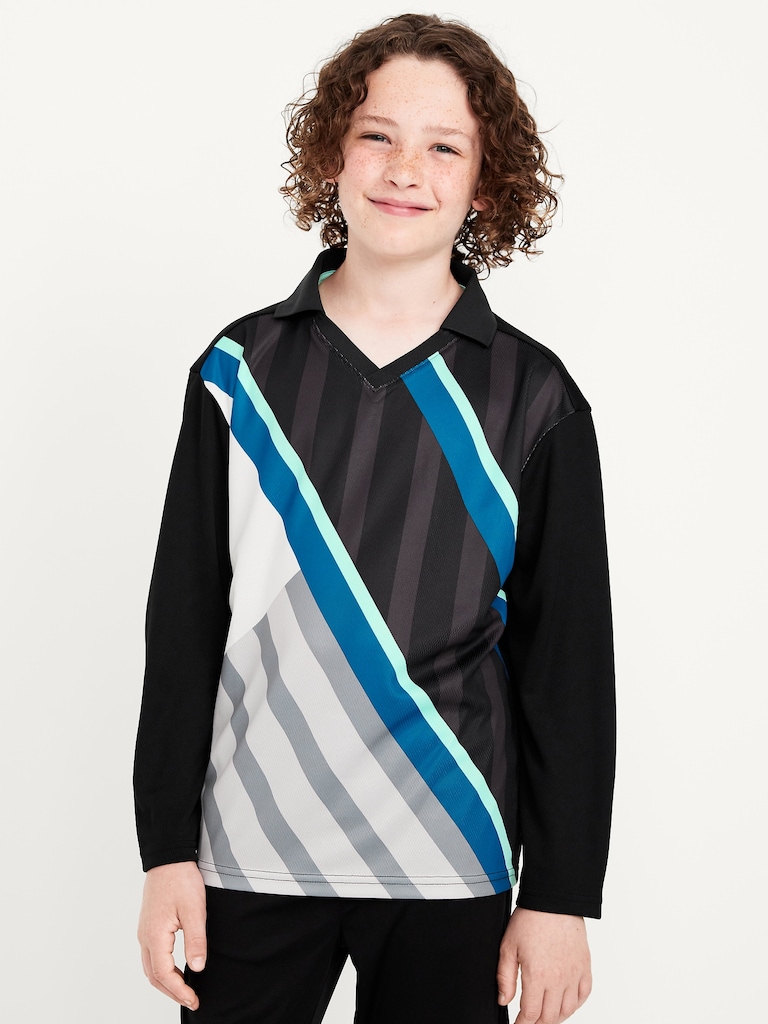 Oversized Long-Sleeve Collared Soccer Top for Boys