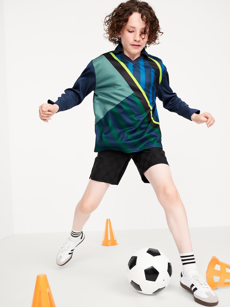 Oversized Long-Sleeve Collared Soccer Top for Boys