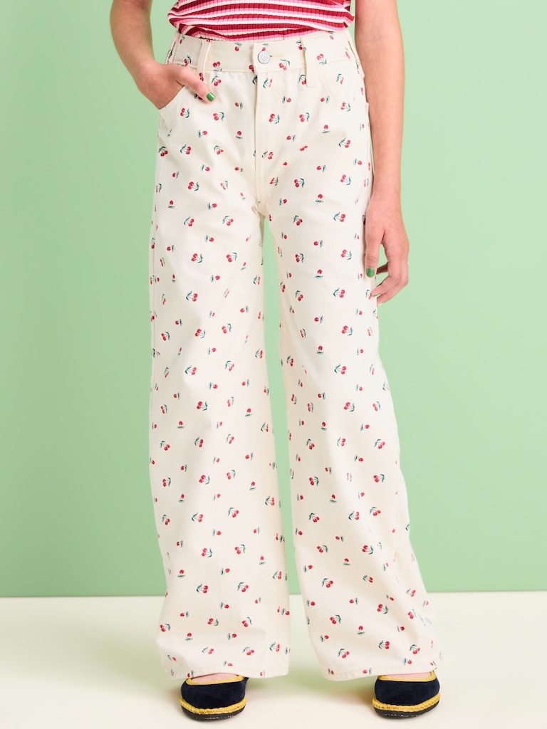 Printed High-Waisted Baggy Wide-Leg Jeans for Girls