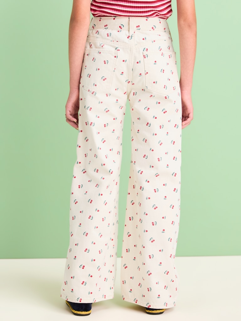 Printed High-Waisted Baggy Wide-Leg Jeans for Girls