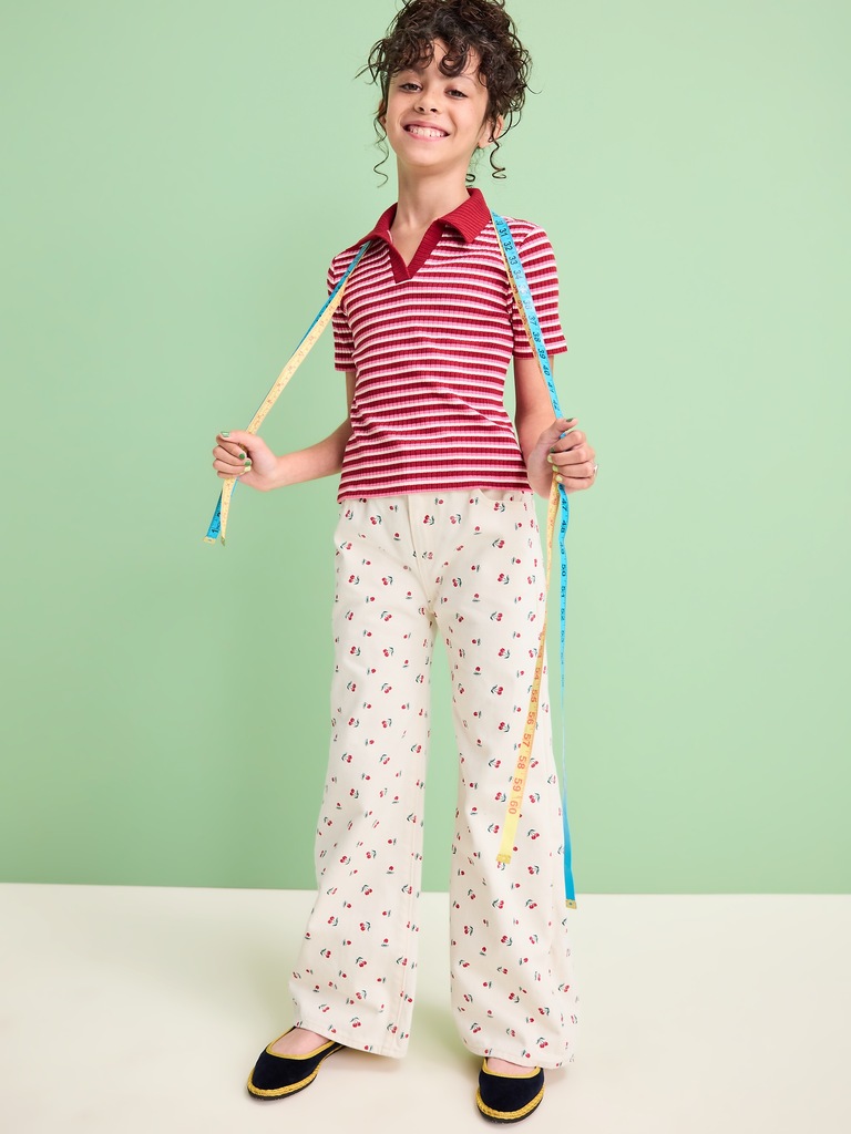 Printed High-Waisted Baggy Wide-Leg Jeans for Girls