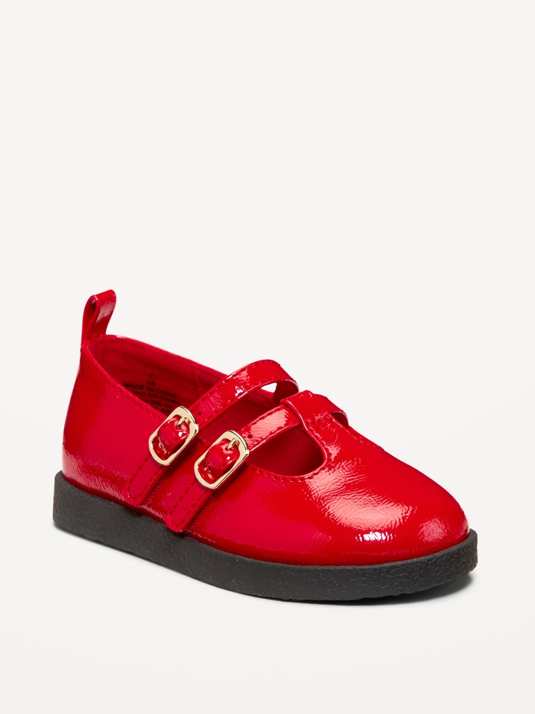 Shiny Faux-Leather Double-Buckle Mary Jane Shoes for Toddler Girls