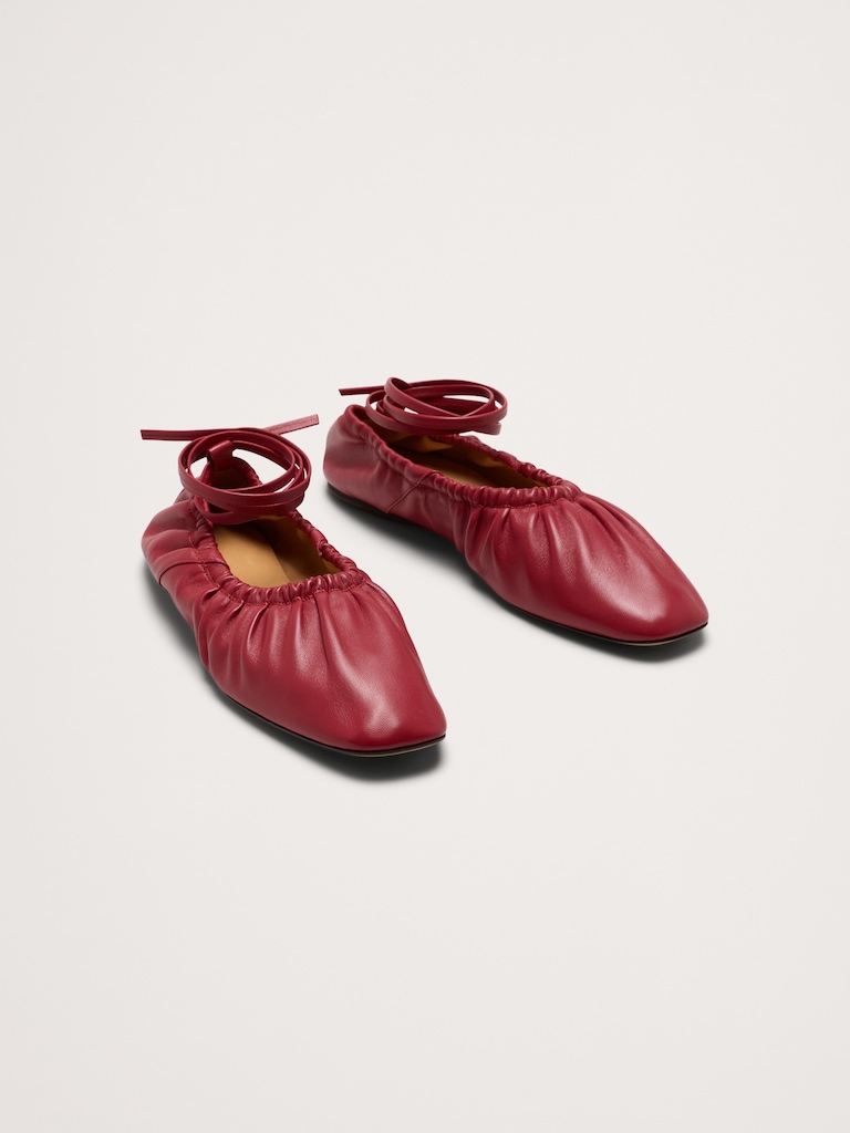 Ruched Leather Ballet Flat