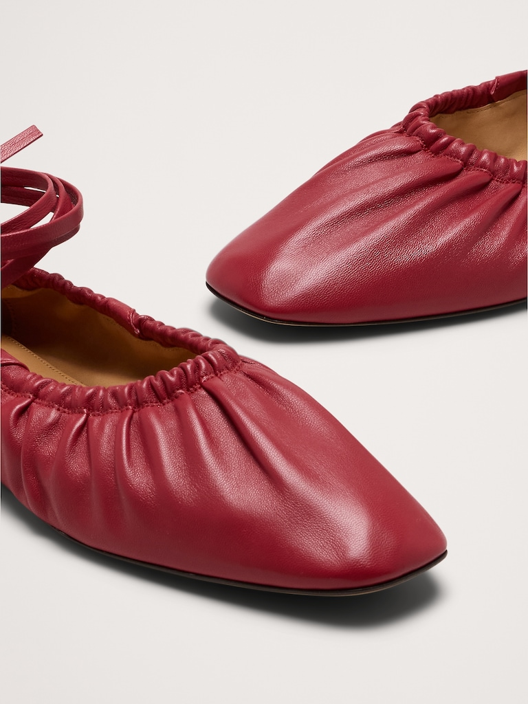 Ruched Leather Ballet Flat
